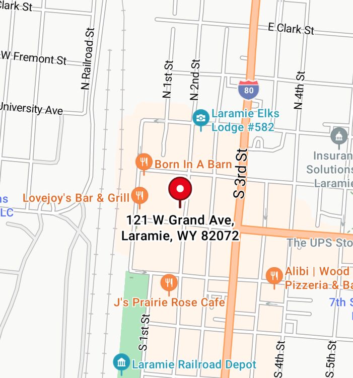 Map showing Elevate Mental Health and Wellness at 121 Grand Ave, Laramie, WY